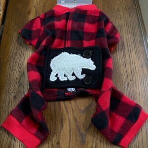 Petrageous Designs Red and Black Plaid Dog Pajamas/apparel. Size XS. Trap door.